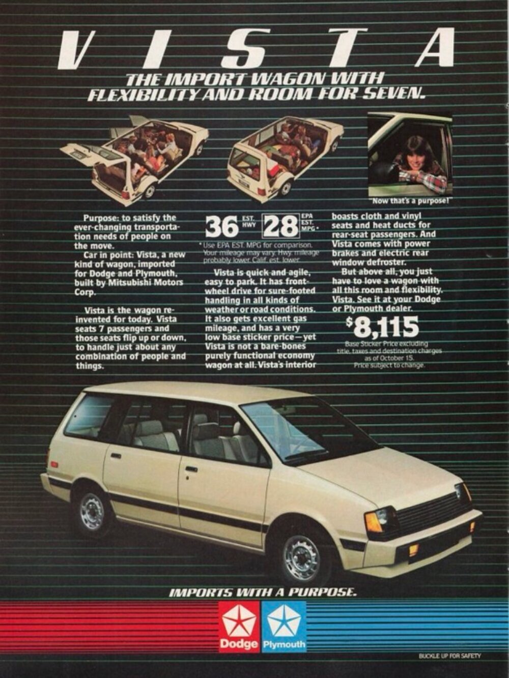 1983 Dodge Plymouth Vista Vintage Print Ad Import Station Wagon Vintage Car Mits